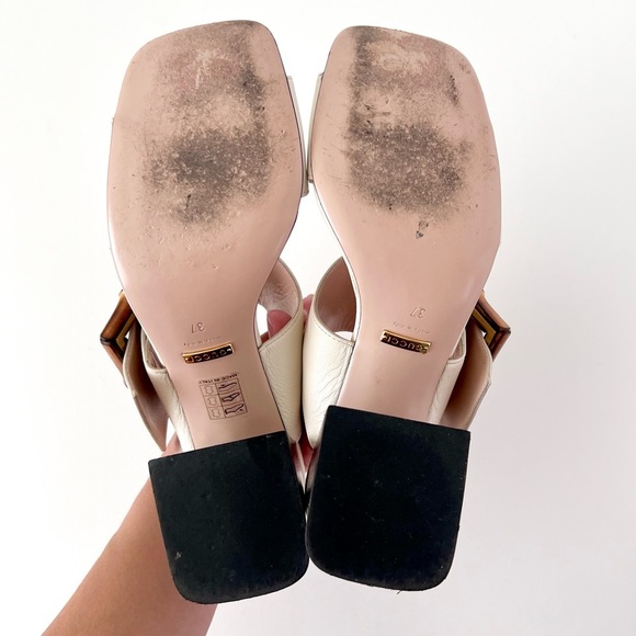 GUCCI | Bamboo Buckle Mystic White Leather Mule Slide High Heel EU 37 - Picture 14 of 16